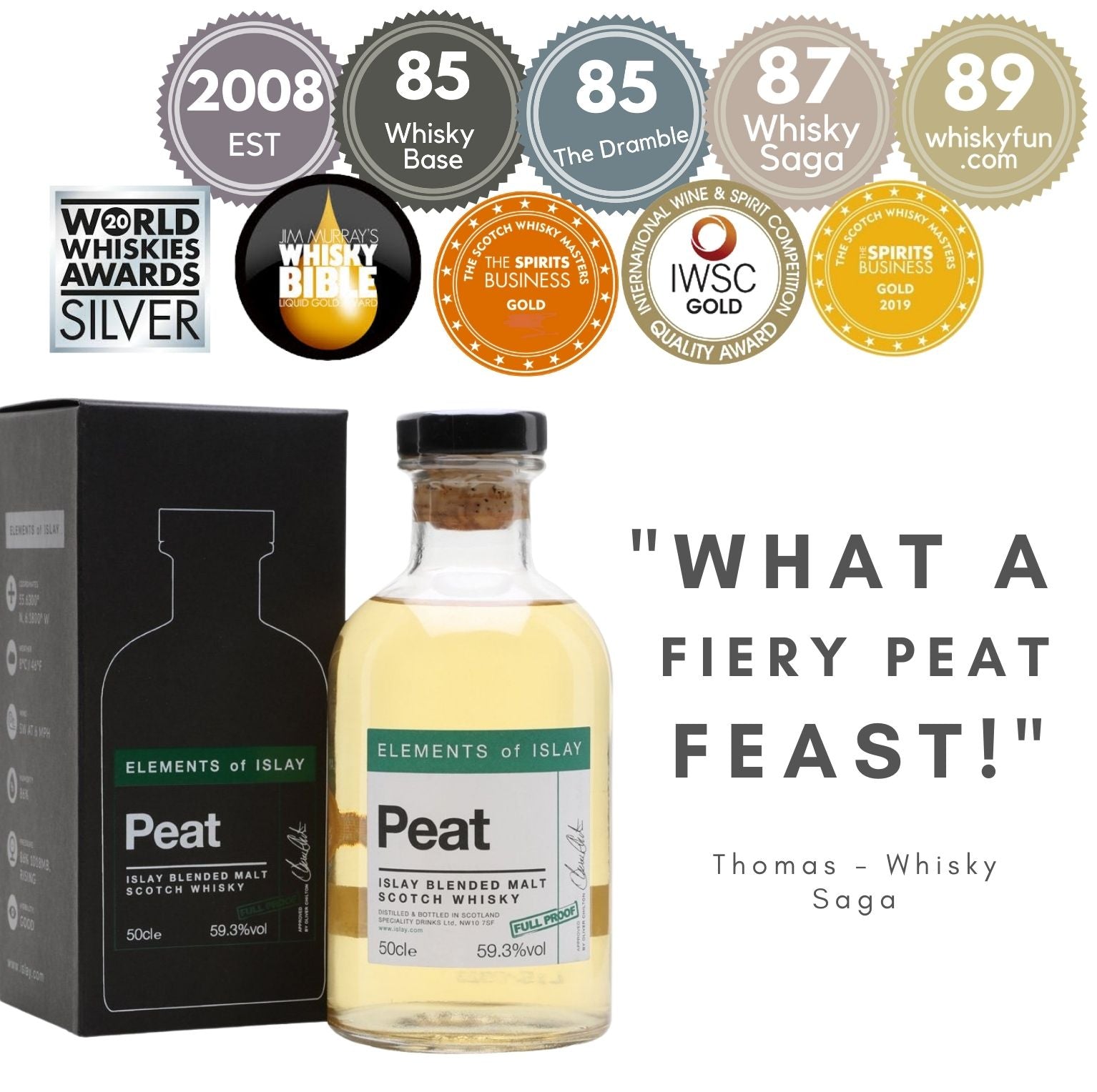 ELEMENTS OF ISLAY PEAT FULL PROOF ~ ISLAY, SCOTLAND – Noble Whisky